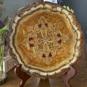 Vintage Florentina Decorative Wooden Plate with Intricate Design - Hand Painted